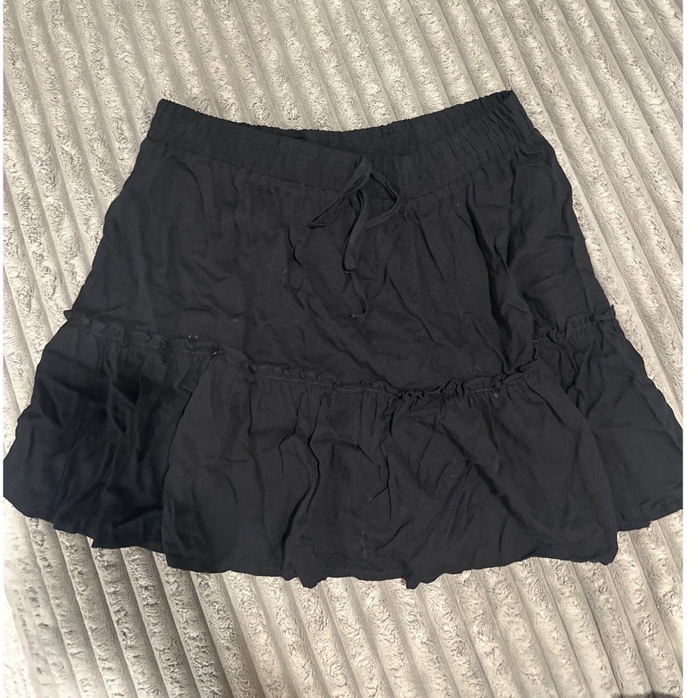 Shinestar Womens Black Tiered Mini Skirt Elastic Waist Ruffle Hem Size Medium